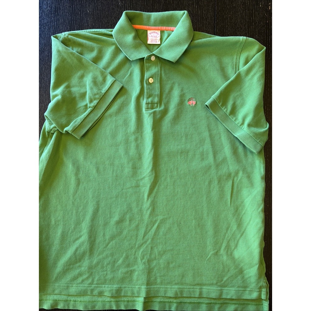 Brooks Brothers Polo Shirt Mens L Green Pink Golden Fleece Logo Performance 346